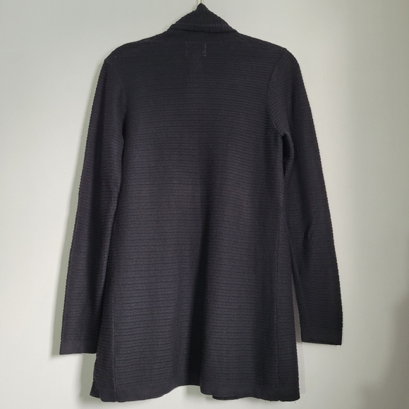 St. John’s Bay Open Cardigan Women’s Sz Med Petite Black Longsleeve Horiz Ribbed - Picture 8 of 8